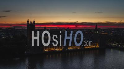 Westminster, British Parliament, Establishing Aerial View Shot Of London Uk, United Kingdom Superb Sunset - Video Drone Footage
