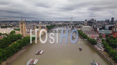 Westminster, British Parliament, Establishing Aerial View Shot Of London Uk, United Kingdom Day - Video Drone Footage
