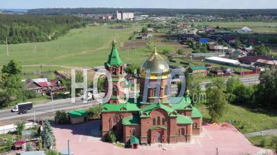 Flight Over The Church Of St. Nicholas The Wonderworker In The Village Of Mezenskoye. Russia - Video Drone Footage
