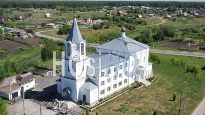 Flight Over The Church Of Holy Trinity In Village Of Trinity. Russia - Video Drone Footage
