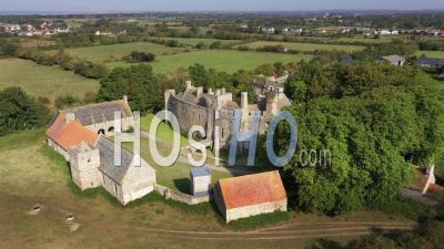 Chateau De Pirou, Pirou Castle, Pirou, Cotentin, Manche, France - Drone Point Of View