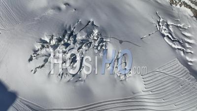 Crevasses On Allalinhorn Glacier - Video Drone Footage