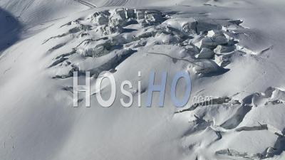 Crevasses On Saas Fee Ski Resort Glacier - Video Drone Footage