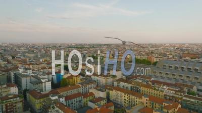 Blocks Of Apartment Buildings In Urban Borough Surrounding With Large Train Station. Aerial Panoramic Footage. Milano, Italy - Video Drone Footage