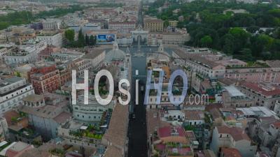 Aerial With Of Piazza Del Popolo, Large Square Surrounded With Historic Landmark. Backwards Reveal Of Buildings In City Centre At Cloudy Day. Rome, Italy - Video Drone Footage