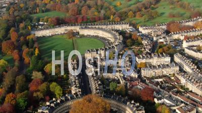 Georgian City Of Bath, The Circus And Royal Crescent, Somerset, England - Video Drone Footage