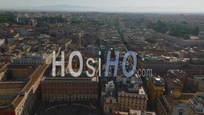 Forward Fly Above City In Morning. Streets, Old Palaces And Tourist Landmarks In Historic City Centre. Rome, Italy - Video Drone Footage
