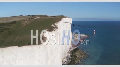 United Kingdom, East Sussex, Eastbourne, Beachy Head Lighthouse, Seven Sisters Coastline - Video Drone Footage