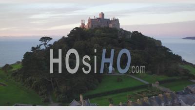 United Kingdom, Cornwall, Marazion, Aerial Over St. Michaels Mount - Video Drone Footage
