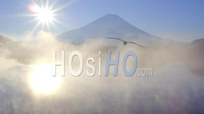 Sunrise Over Lake Shoji And Mt Fuji, Fuji Hazone Izu National Park, Japan - Video Drone Footage