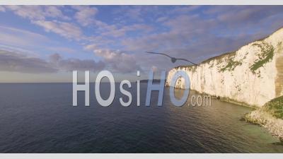 Chalk Cliffs Near Old Harry Rocks, Isle Of Purbeck, Dorset, United Kingdom - Video Drone Footage