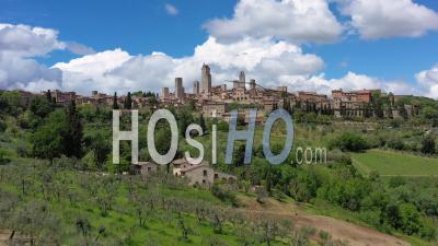Aerial View Of The Medieval Village Of San Gimignano, Tuscany, Italy - Video Drone Footage