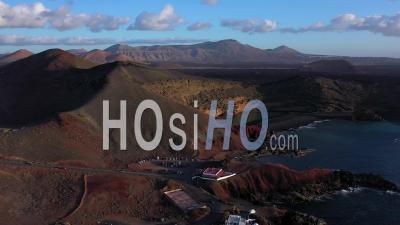 Spain, Canary Islands, Lanzarote, El Golfo Village, Timanfaya National Park - Video Drone Footage