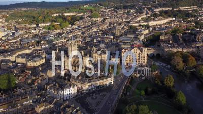 Georgian City Of Bath, The Circus And Royal Cresent, Somerset, England - Video Drone Footage
