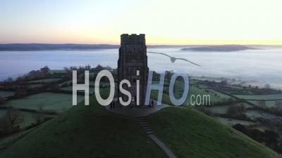 United Kingdom, England, Somerset, Glastonbury, Glastonbury Tor - Video Drone Footage