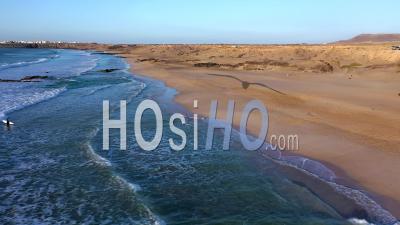 Spain, Canary Islands, Fuerteventura, Aerial View Of Playa Del Castillo - Video Drone Footage