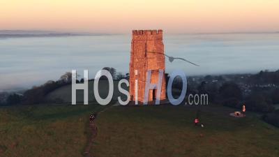 United Kingdom, England, Somerset, Glastonbury, Glastonbury Tor - Video Drone Footage