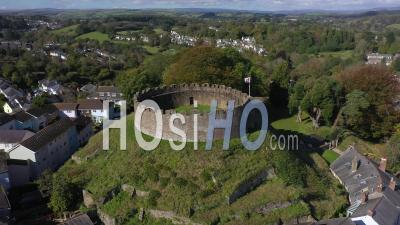 Aerial View Over Totnes And Totnes Castle, Devon, England - Video Drone Footage