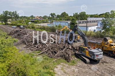 Construction Of Detroit Hiking-Biking Trail - Aerial Photography