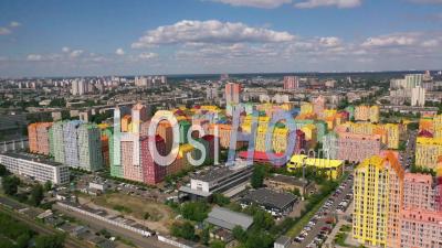 2022 - Excellent Aerial Over Colorful Comfort Town Condominium Complex In Kyiv, Kiev, Ukraine - Video Drone Footage
