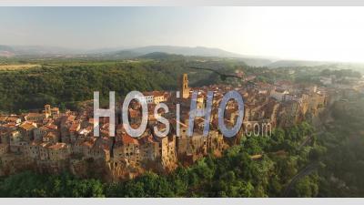 An Aerial View Shows The Architecture Of Pitigliano, Italy - Video Drone Footage