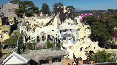 The Crazy House Of Dalat, Vietnam Is Shown - Video Drone Footage
