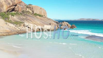 2020 - Waves Of Clear Blue Water Lap The Shores Of West Beach In Esperance, Australia - Video Drone Footage