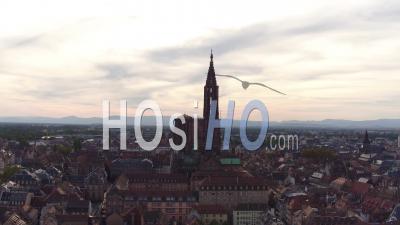 Historic Center And Notre-Dame Cathedral Of Strasbourg - Video Drone Footage