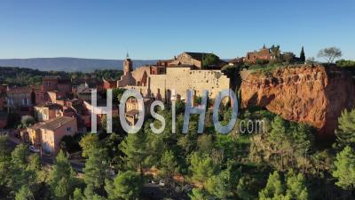 Roussillon, Labelled Les Plus Beaux Villages De France, The Most Beautiful Villages Of France, Vaucluse, France - Drone Point Of View