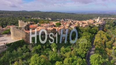 Venasque, Labelled Les Plus Beaux Villages De France, The Most Beautiful Villages Of France, Vaucluse, France - Drone Point Of View