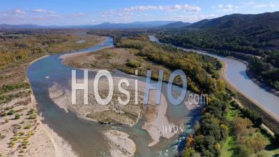 Durance River And The Canal De L'edf, Durance Machining Canal, Durance Valley, La Roque D'antheron, Bouches-Du-Rhone, France - Drone Point Of View