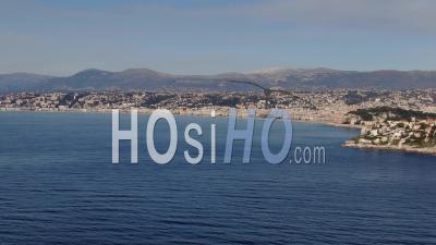 Nice City Seen From The Shore, Drone Aerial Footage