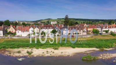 Saint-Satur, Saint-Thibault Suburb And Loire River, Sancerrois, Berry, Cher, France - Drone Point Of View