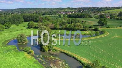 Meander Of Eure River, Pacy-Sur-Eure, Eure, France - Drone Point Of View