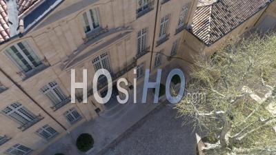 Aix-En-Provence, Mazarin District, Hotel De Caumont, Garden, Fountain Of The Three Newts, 18th Century Private Mansion Now The Caumont Art Centre, Bouches-Du-Rhône, France - Video Drone Footage