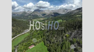 Mountain Landscape Towards Le Vernet, South Of The Serre-Poncon Lake, Alpes De Hautes Provence, France - Aerial Photography