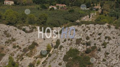 Remains Of The Roman Aqueduct Of Barbegal In Fontvieille, Alpilles Regional Natural Park, Surrounded By Olive Trees, Bouches-Du-Rhone, France - Photo Drone 