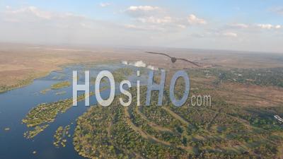 Aerial View Of Victoria Falls On The Zambezi River - Helicopter Footage