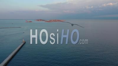 Marseille, Euromediterranean Area, Grand Port Maritime, La Joliette Outer Harbour, Digue Du Large, Quai Jean Charcot, Sainte Marie Lighthouse, Bouches-Du-Rhone, France - Video Drone Footage