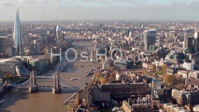 City Of London, River Thames, Tower Bridge And The Shard, Seen From Helicopter