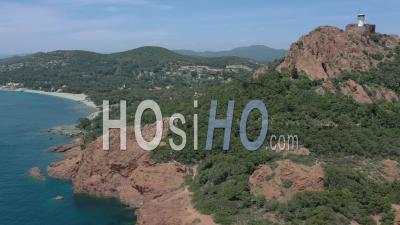 Aerial View Of Cornice Of The Esterel, Saint-Raphael, Coastal Cliffs And Semaphore Of Cap Dramont, Var, France - Video Drone Footage