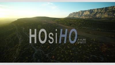 Aix Country, Sainte Victoire Mountain At Sunset, Bouches Du Rhone, France - Video Drone Footage