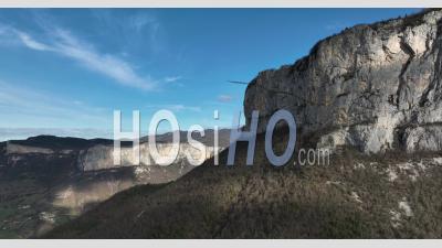 Vercors Regional Natural Park And Valley, Chatelus, Panorama Cliffs, Isere, France - Video Drone Footage