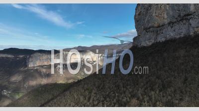 Vercors Regional Natural Park And Valley, Chatelus, Panorama Cliffs, Isere, France - Video Drone Footage