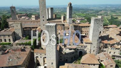 Aerial Beautiful View Of San Gimignano Town In Toscana Italy With Summer Vibes - Video Drone Footage