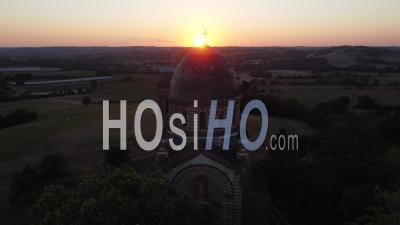 Aerial View Of Sunset At Lapeyrouse Chapel, Lafrancaise, France. - Video Drone Footage
