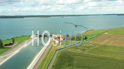 Lake Of Orient Or Seine Reservoir Lake And Intake Canal, France, Drone Point Of View