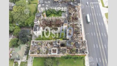 Abandoned And Burned Apartment Building - Aerial Photography