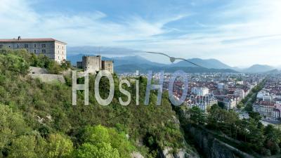 Aerial View Of Grenoble From Strong House Of Rabot In The French Alps - Video Drone Footage