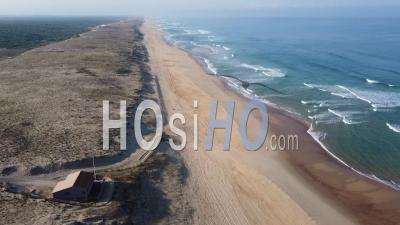 Aerial Shot Of An Empty Sandy Beach In French Atlantic Coast - Video Drone Footage